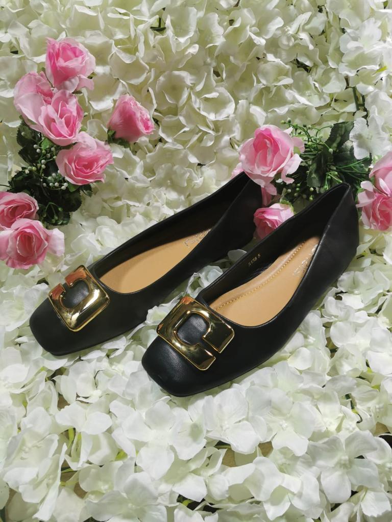 Black flats with gold hot sale trim