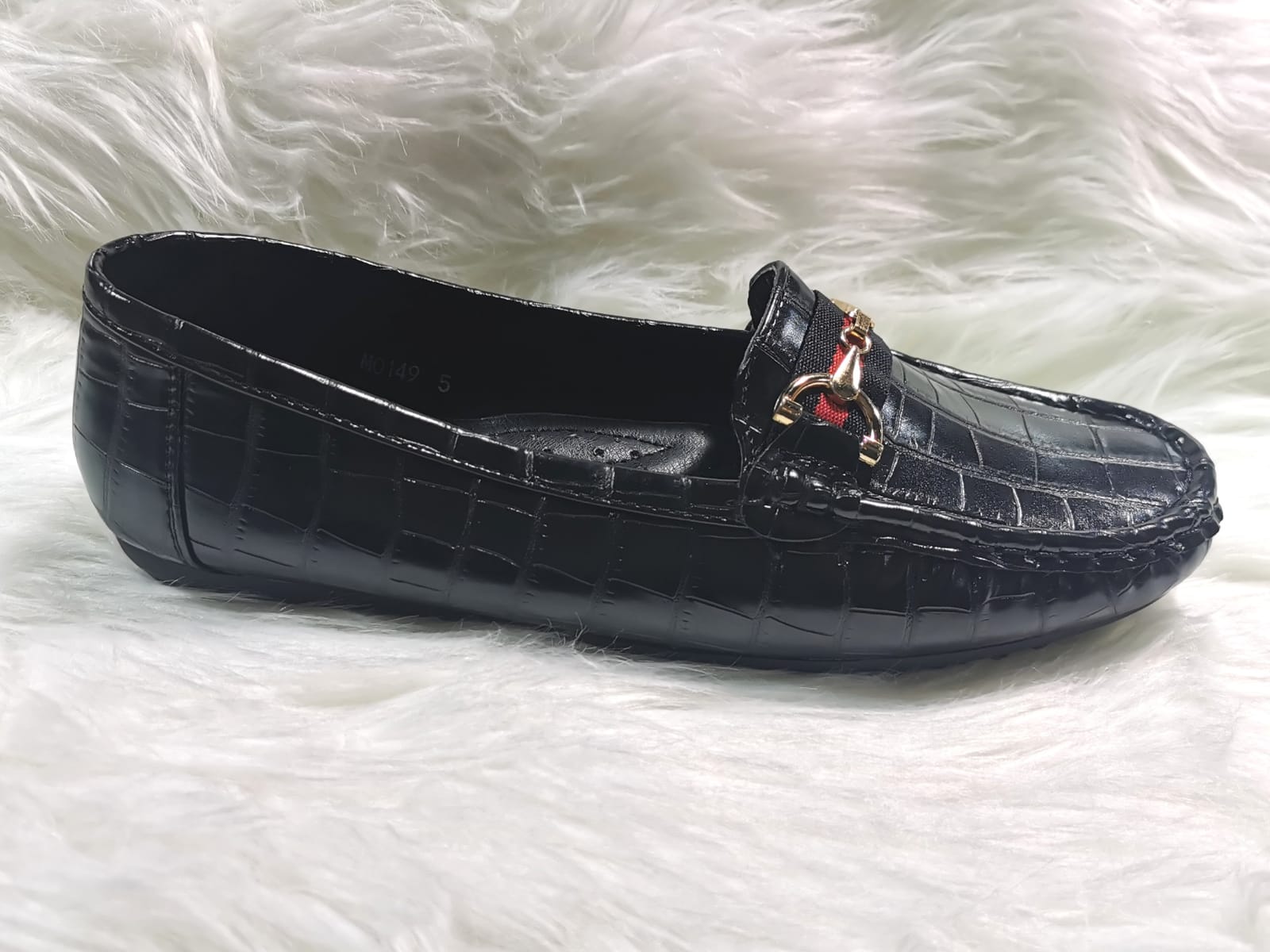 BLACK CROC FAUX LEATHER CHAIN LOAFER