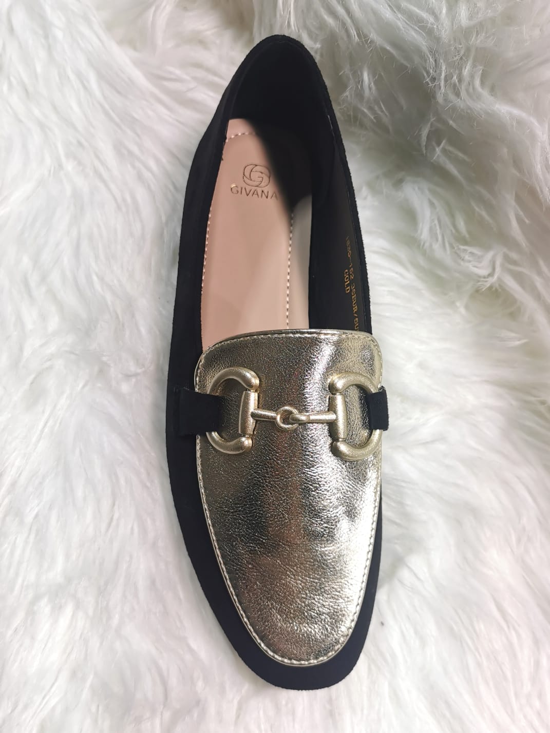 BLACK METALLIC TRIM CHAIN FAUX SUEDE LOAFER