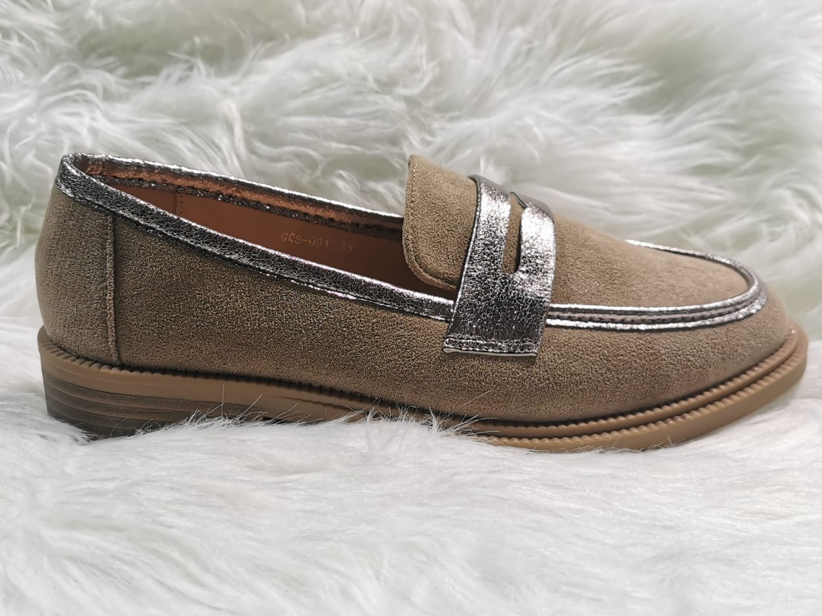 SAND METALLIC TRIM FAUX SUEDE LOAFER