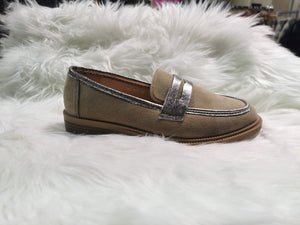 SAND METALLIC TRIM FAUX SUEDE LOAFER