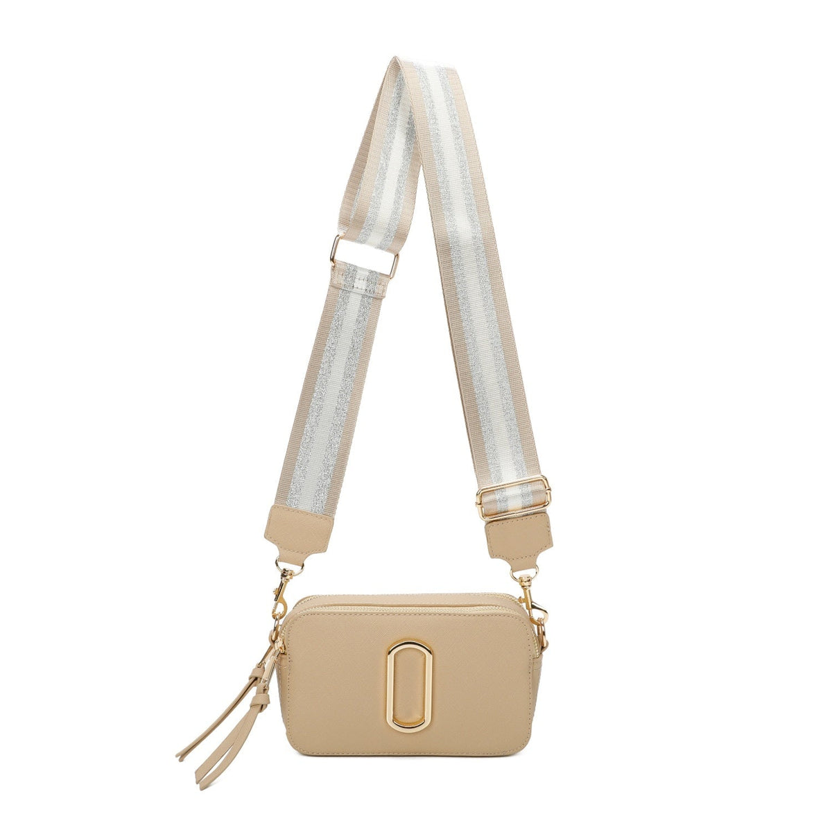 BEIGE GOLD LOGO CROSS BODY BAG