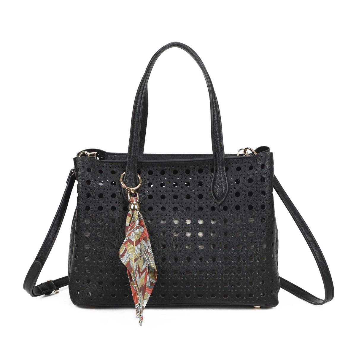 BLACK LASERCUT FAUX LEATHER GRAB BAG