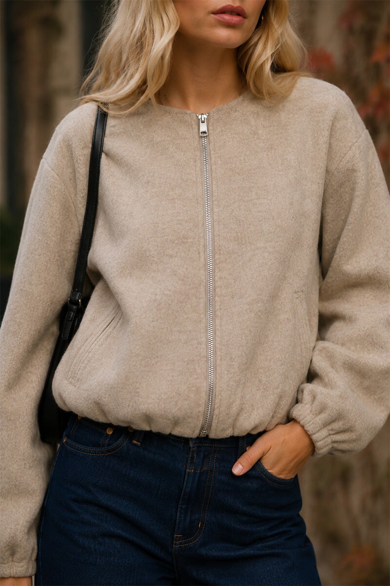 OATMEAL SOFT BOMBER JACKET