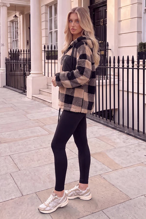 AX PARIS BLACK AND CAMEL POCKET DETAIL HOODED TEDDY JACKET