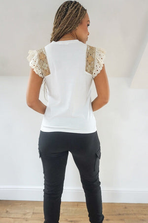 WHITE BRODERIE ANGLAISE SHORT SLEEVE TOP