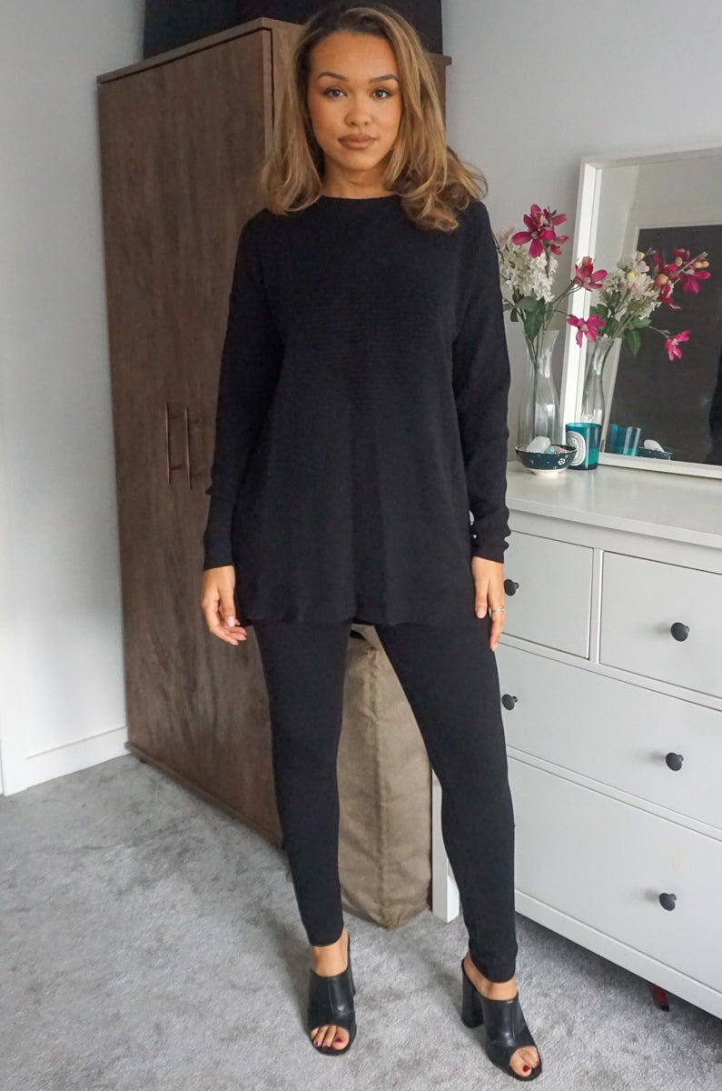 BLACK HEART KNIT LOUNGEWEAR SET