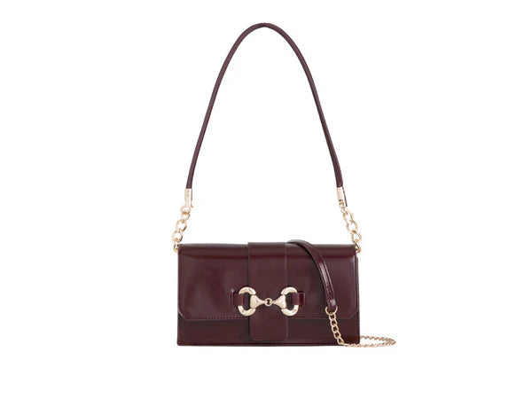 CHERRY RED FAUX LEATHER GOLD CHAIN SHOULDER BAG