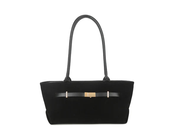 BLACK FAUX SUEDE SHOULDER BAG