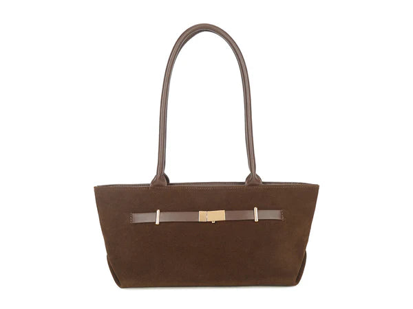 COFFEE FAUX SUEDE SHOULDER BAG