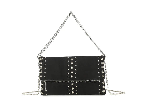 BLACK FAUX SUEDE STUD CROSS BODY BAG