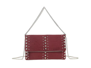 BURGUNDY FAUX SUEDE STUD CROSS BODY BAG
