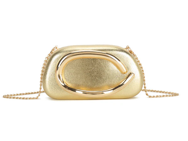GOLD FAUX LEATHER GOLD CLASP BOX BAG