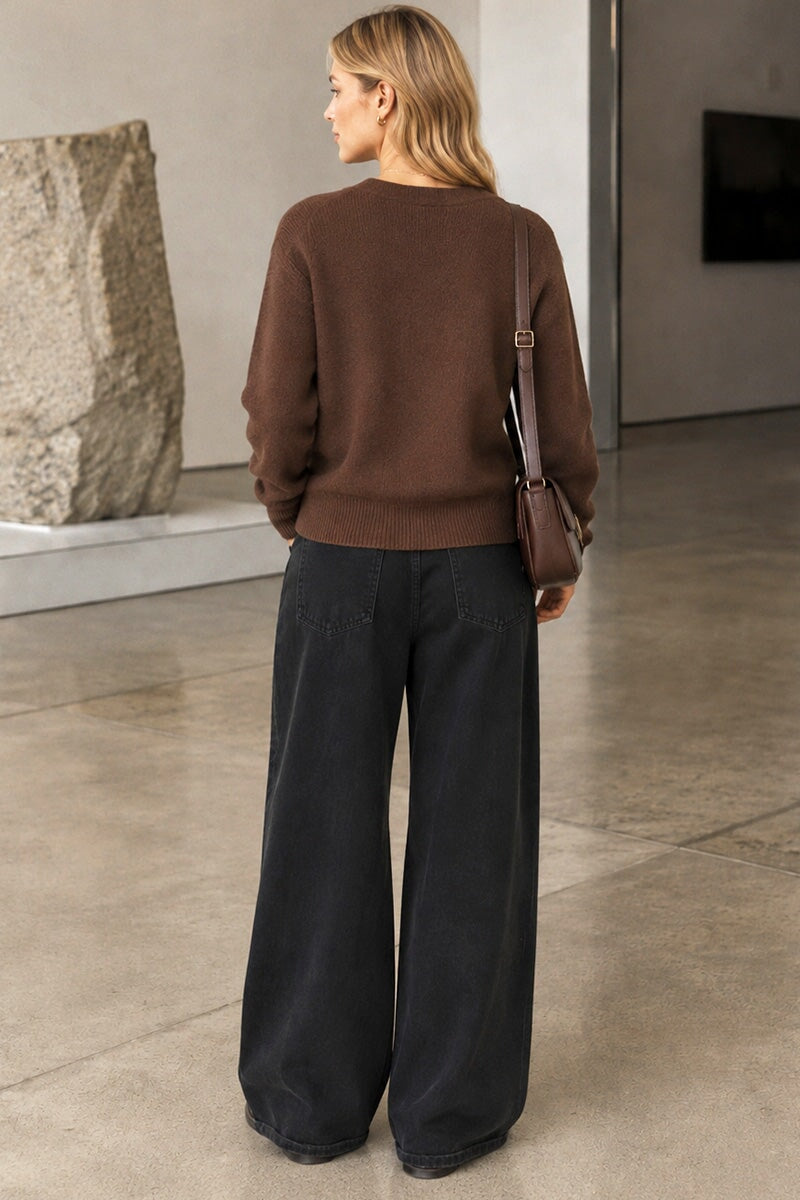 COFFEE TWO POCKET BUTTON KNIT CARDIGAN
