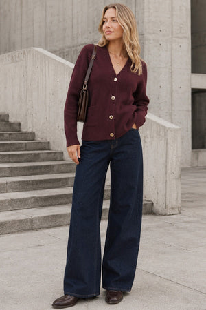 FIG TWO POCKET BUTTON KNIT CARDIGAN