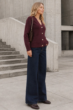 FIG TWO POCKET BUTTON KNIT CARDIGAN