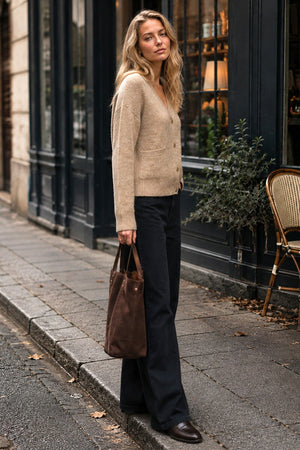 OATMEAL TWO POCKET BUTTON KNIT CARDIGAN