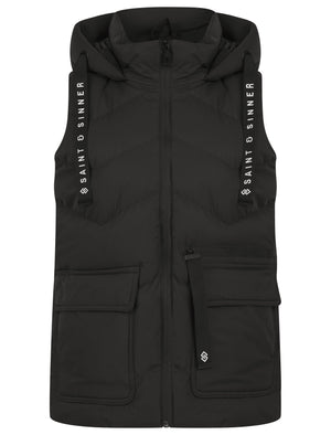 BLACK QUILTED PADDED HOODED PUFFER GILET