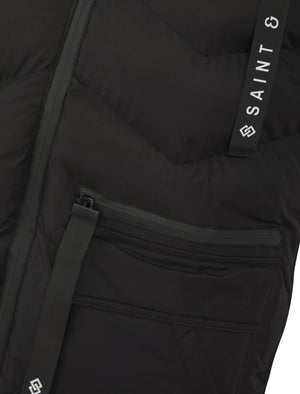 BLACK QUILTED PADDED HOODED PUFFER GILET