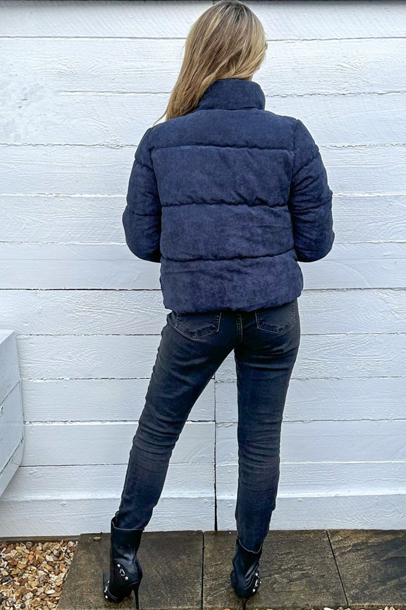 NAVY CORDUROY QUILTED BOMBER JACKET