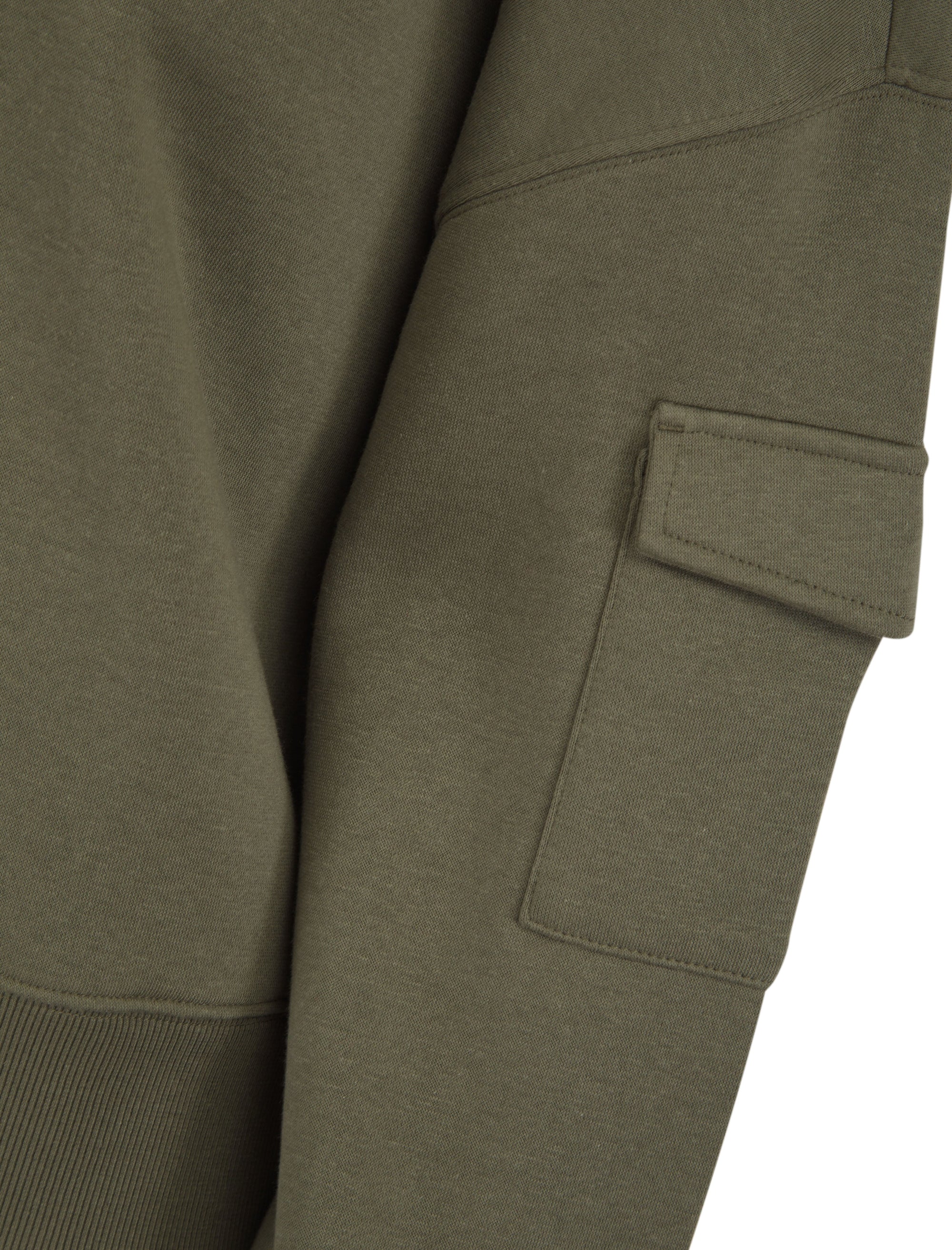 OLIVE COMBAT POCKET CROPPED SWEATSHIRT