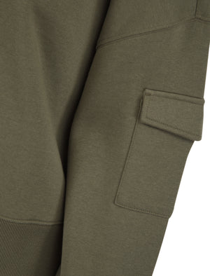 OLIVE COMBAT POCKET CROPPED SWEATSHIRT