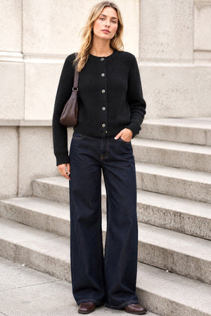 BLACK BUTTON KNITTED CARDIGAN