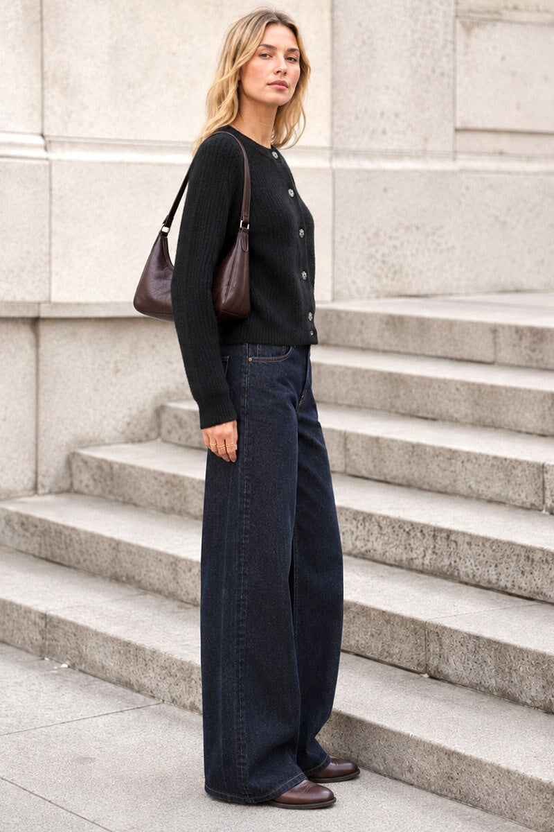 BLACK BUTTON KNITTED CARDIGAN