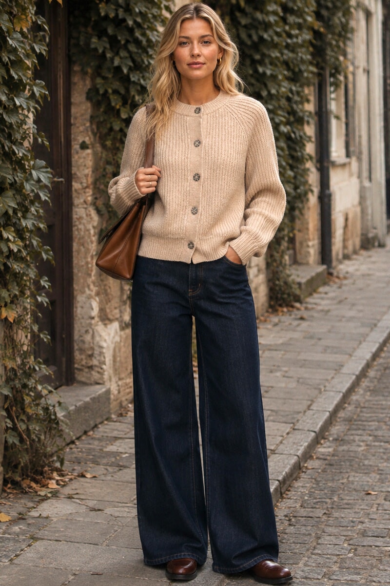 CAMEL BUTTON KNITTED CARDIGAN