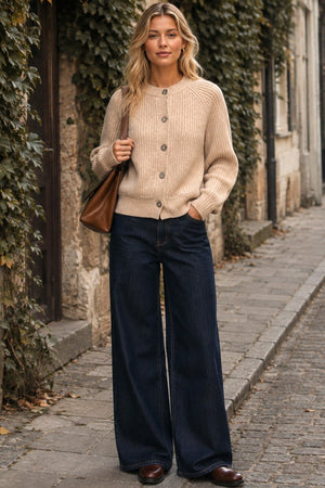 CAMEL BUTTON KNITTED CARDIGAN