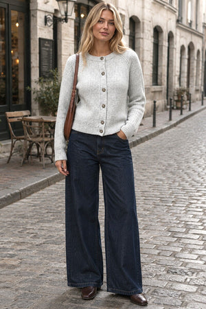 GREY BUTTON KNITTED CARDIGAN
