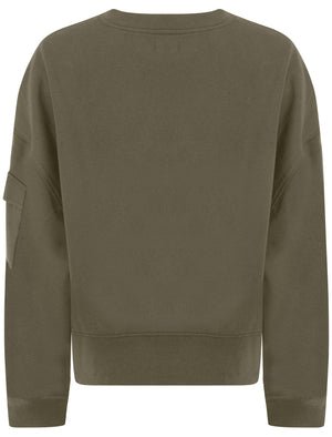 OLIVE COMBAT POCKET CROPPED SWEATSHIRT