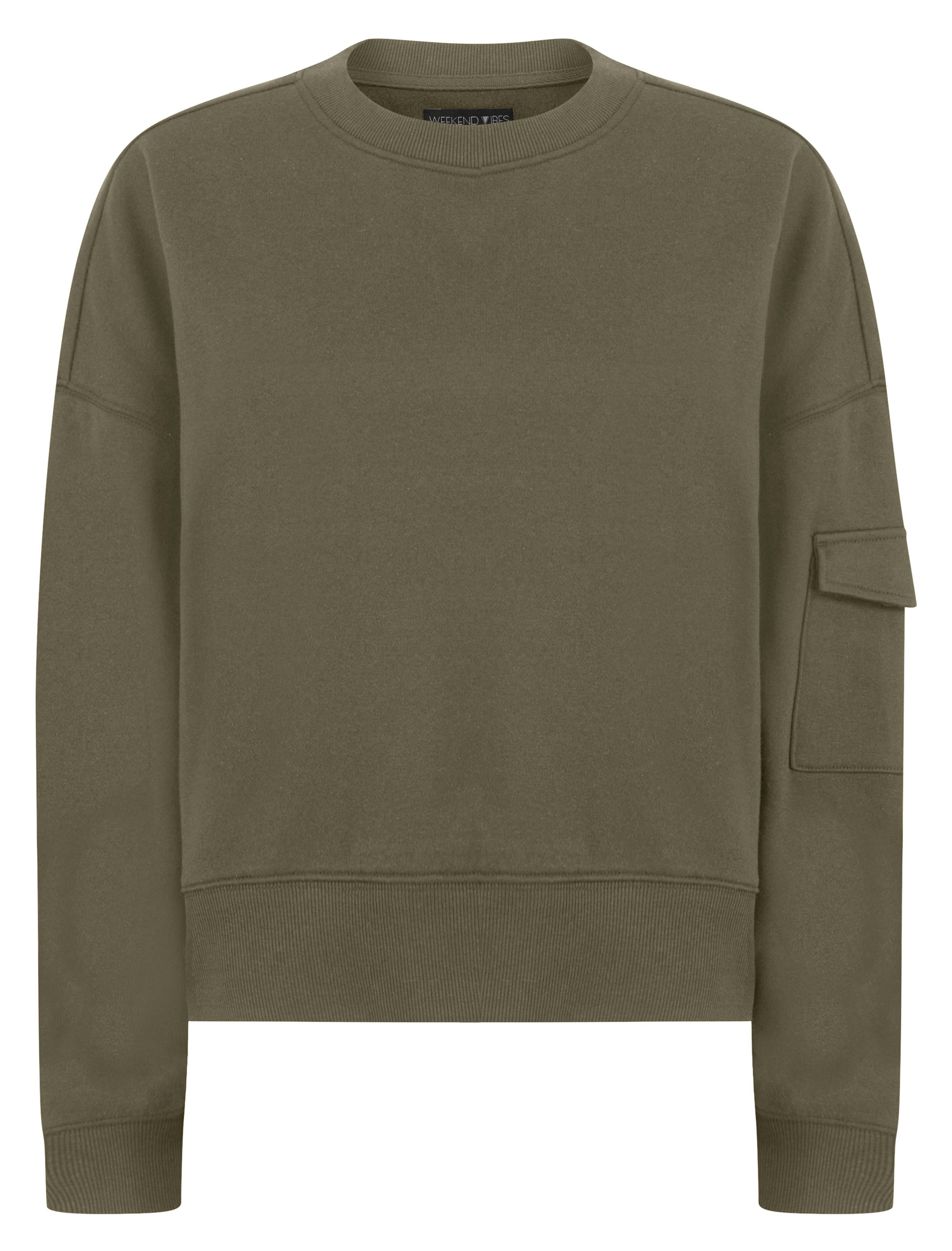 OLIVE COMBAT POCKET CROPPED SWEATSHIRT