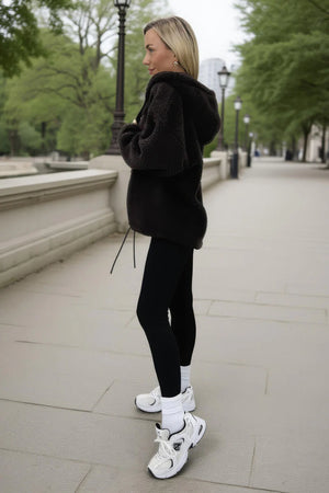 AX PARIS CHOCOLATE POCKET DETAIL HOODED TEDDY JACKET