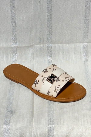 BEIGE GOLD STUD FAUX LEATHER SLIDER