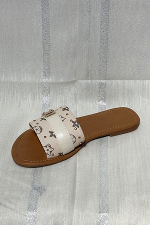 BEIGE GOLD STUD FAUX LEATHER SLIDER