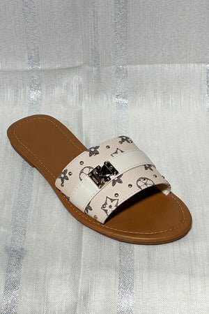 BEIGE GOLD STUD FAUX LEATHER SLIDER