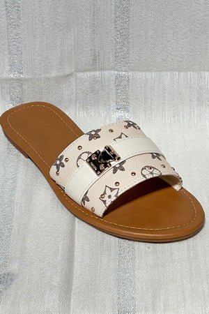 BEIGE GOLD STUD FAUX LEATHER SLIDER