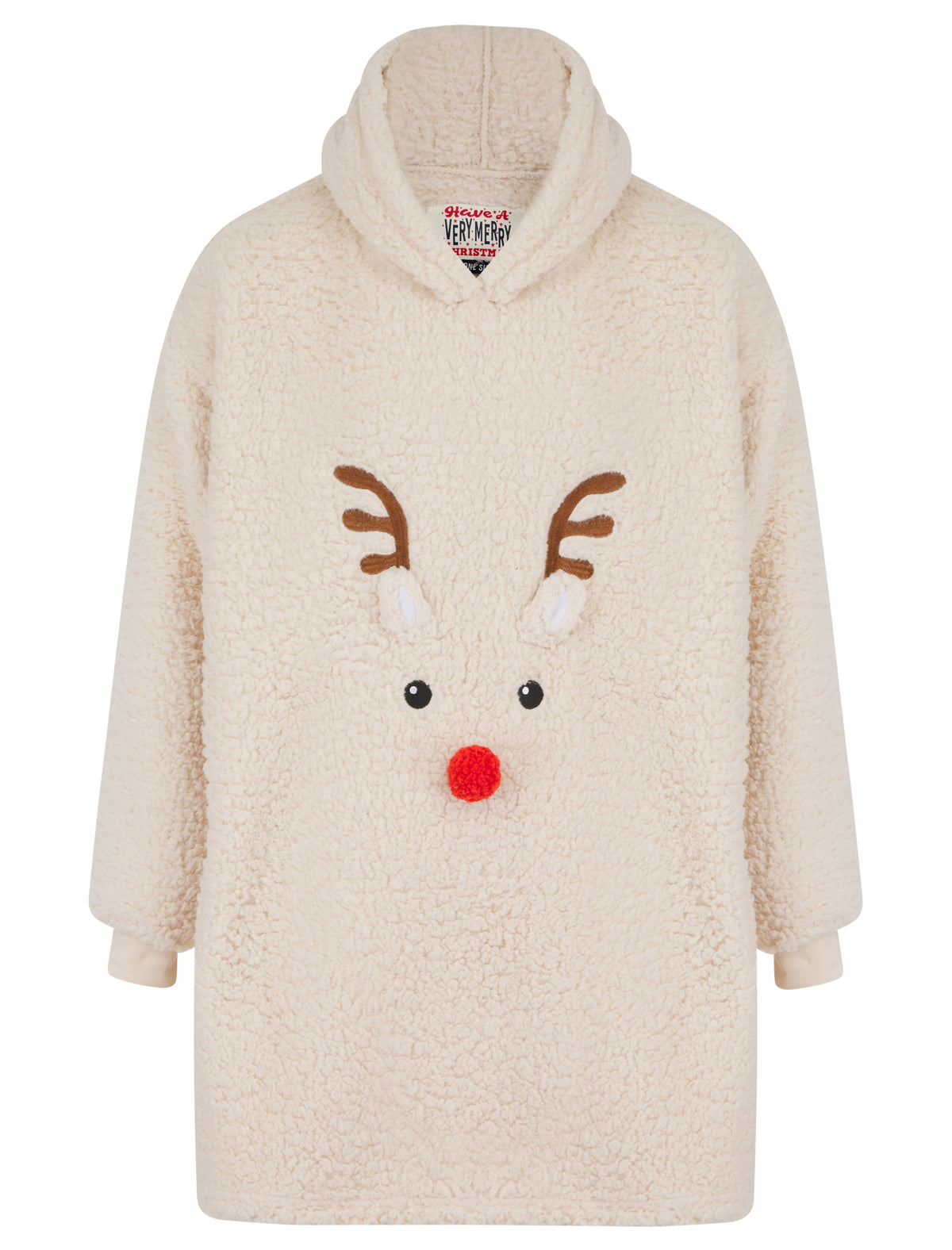 CREAM TEDDY OVERSIZED REINDEER SNUGGLE HOODIE