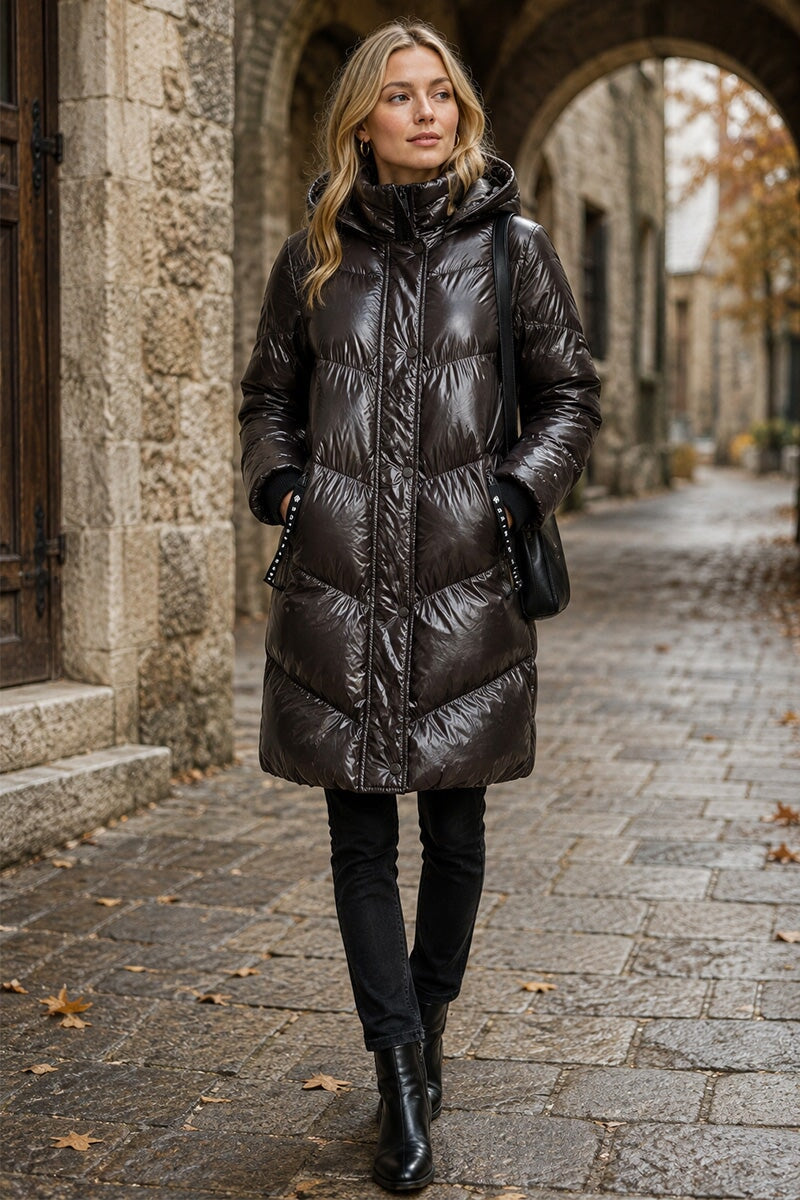 BLACK QUILTED PUFFER HOODED COAT