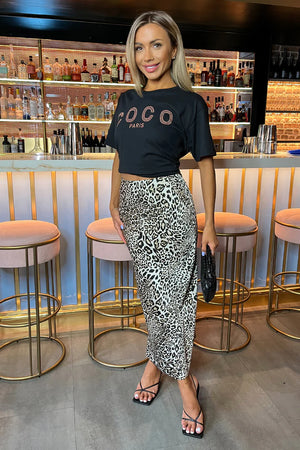 AX PARIS MULTI LEOPARD PRINT SATIN MIDI LENGTH SKIRT