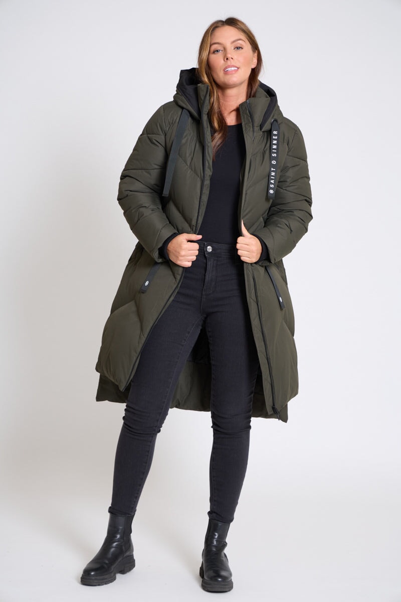 KHAKI PUFFER HOODED  COAT