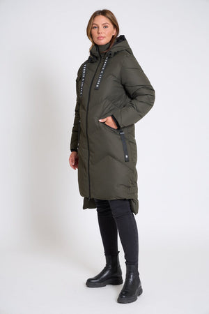 KHAKI PUFFER HOODED  COAT