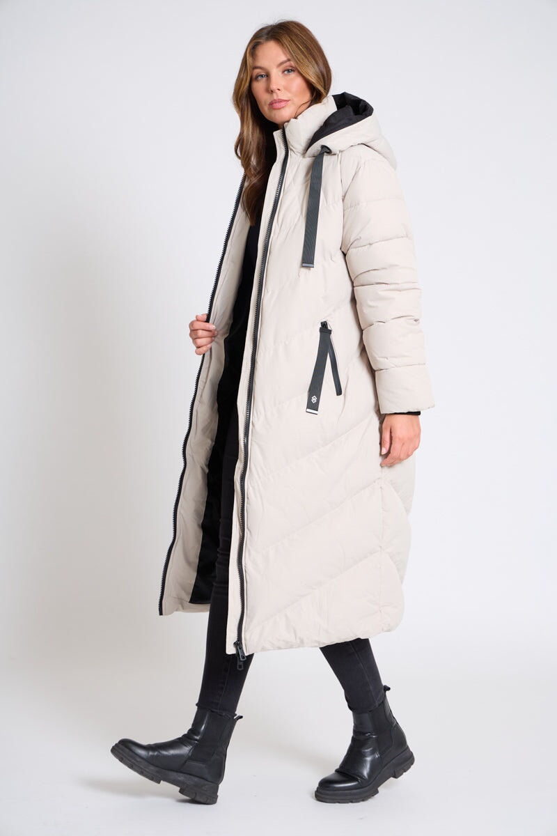 OYSTER HOODED PUFFER COAT WITH ZIP FRONT POCKETS