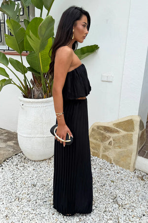 AX PARIS BLACK PLEATED PUFF BALL TOP AND PALAZZO TROUSER CO-ORD