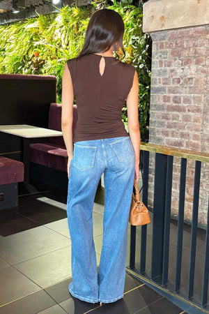 AX PARIS CHOCOLATE DRAPED FRONT TOP