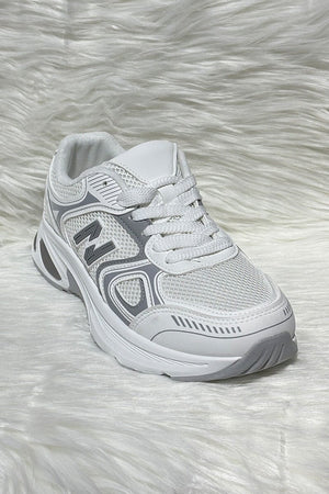 WHITE LOGO LACE UP CHUNKY RUNNER STYLE TRAINER