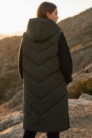KHAKI QUILTED HOODED 4 POCKET PUFFER GILET