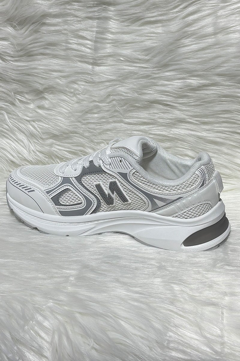 WHITE LOGO LACE UP CHUNKY RUNNER STYLE TRAINER