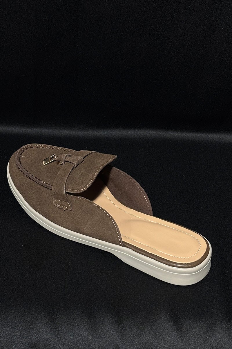 BROWN GOLD TRIM FAUX LEATHER MULE
